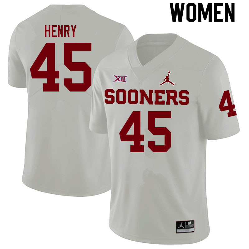 Women #45 Kevonte Henry Oklahoma Sooners College Football Jerseys Sale-White
